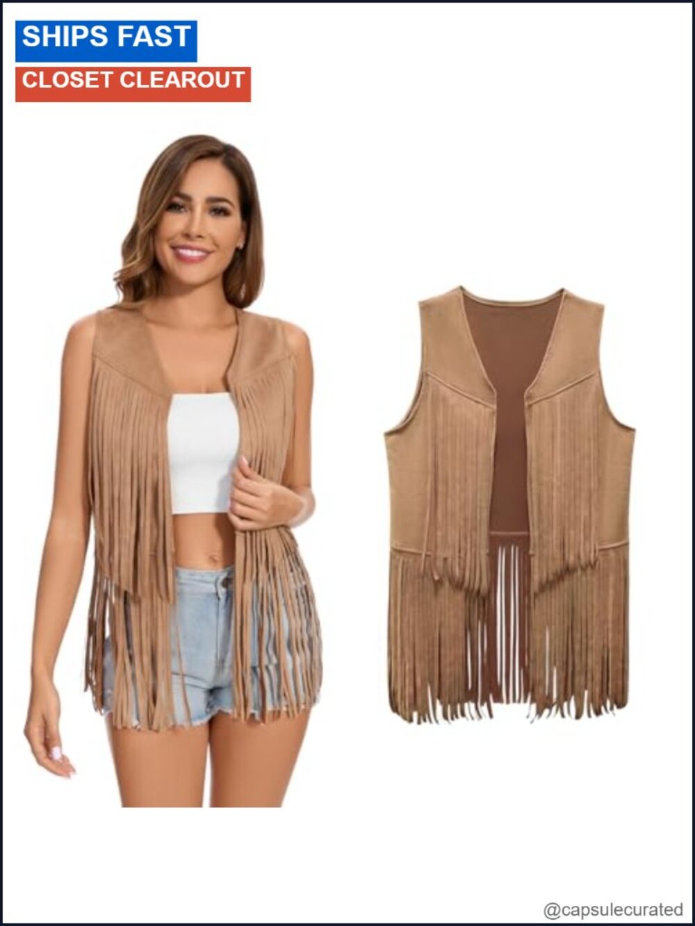 Faux Suede Fringe Vest 60s 70s Hippie Sleeveless Western Tassel Coat Halloween